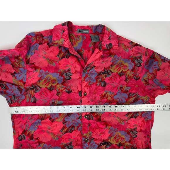 Vintage LizWear Womens Button Up Blouse Small Red Pink Floral Cotton 80s 90s - Picture 11 of 15